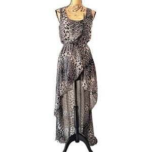 LOVE high low spring dress animal print flowy silky LINED size S/M